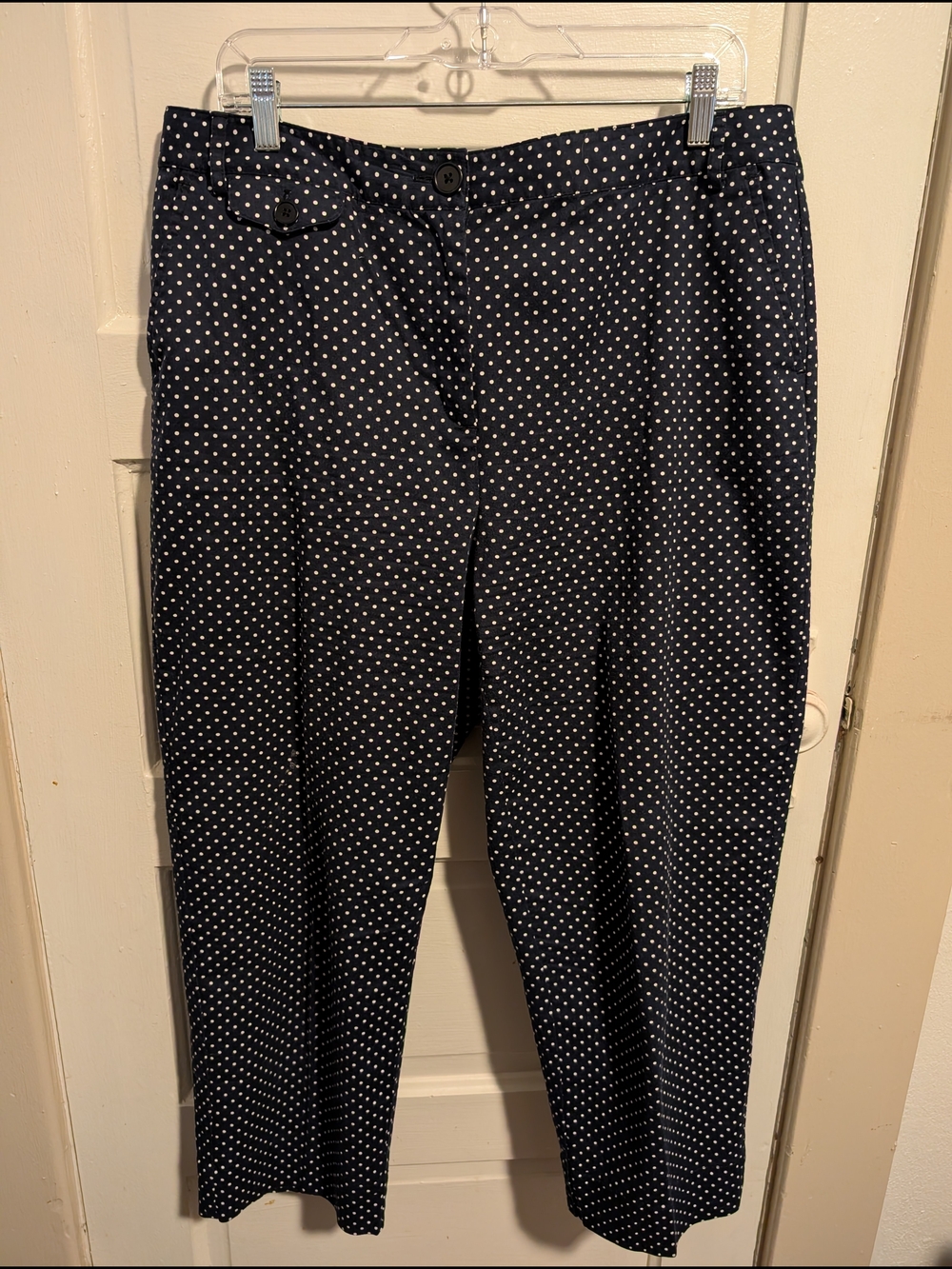 Y2K Cotton Navy Polka Dot Stretchy Capris Talbots